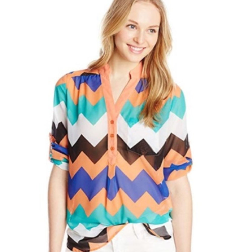 My Michelle Chevron Sheer Blouse